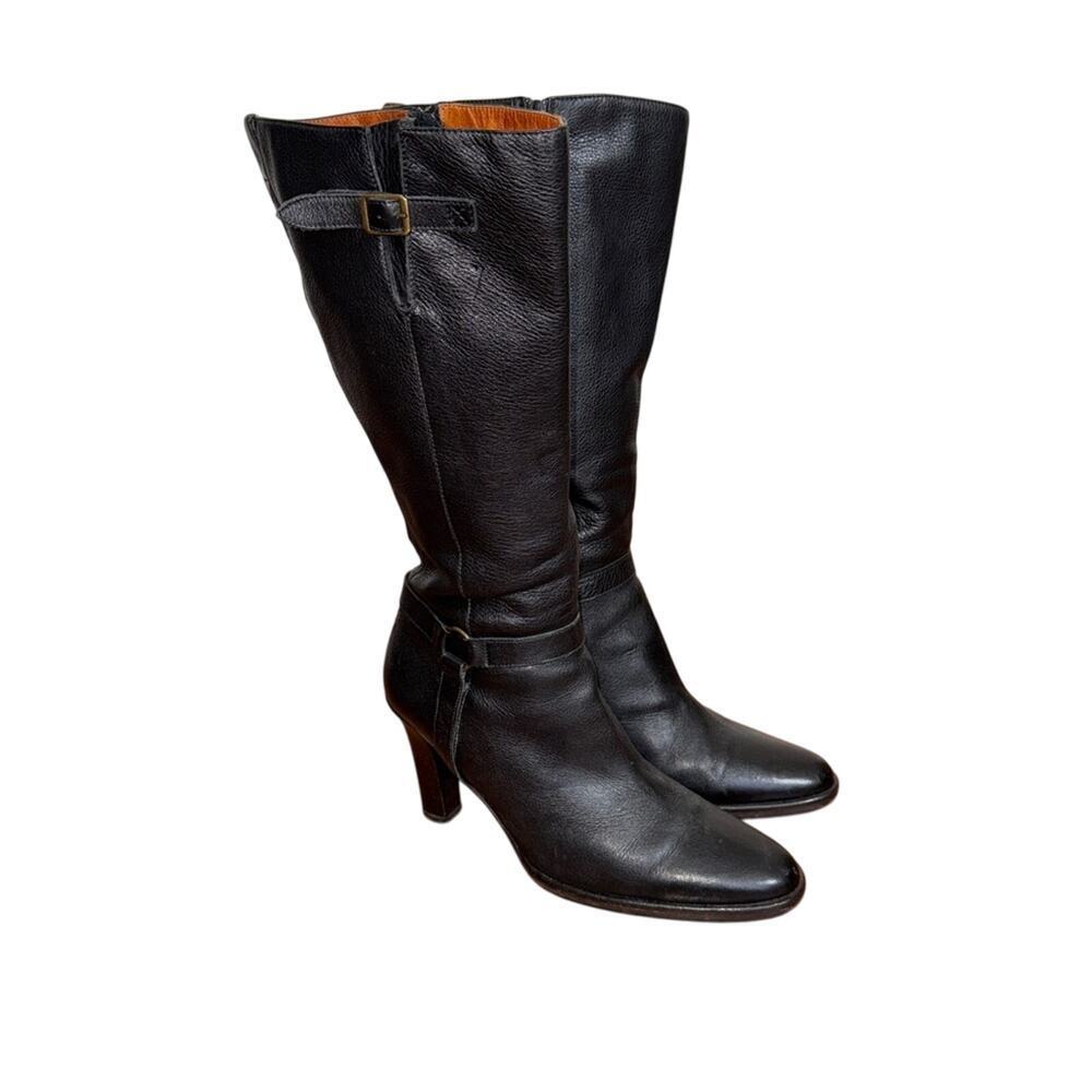 J.Crew Black Pebbled Leather Heeled Boots Size 10